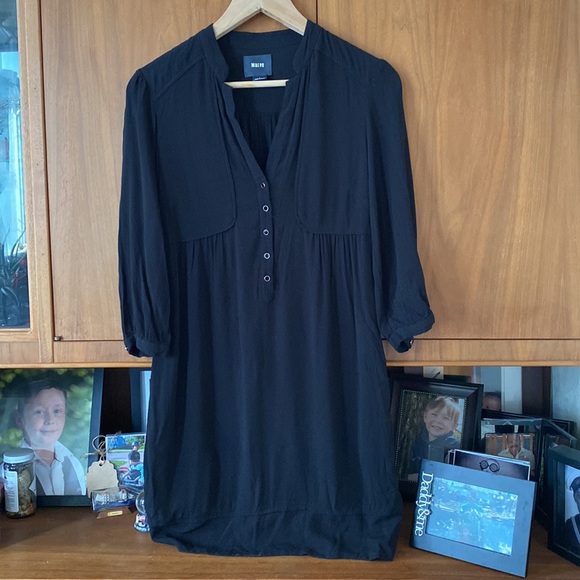 MAEVE ANTHROPOLOGIE Black Taryn Crepe 3/4 Sleeve Shift Dress - Picture 2 of 9